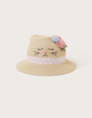 Beige Kids' Monsoon Baby Kitty Straw Hats | DVT-4604