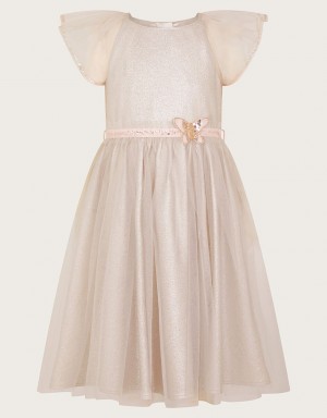 Beige Kids' Monsoon Land of Wonder Solance Butterfly Belt Dress | MSH-0668