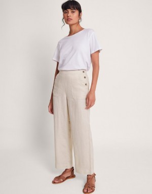 Beige Women's Monsoon Parker Linen Crop Pants | HPS-2262