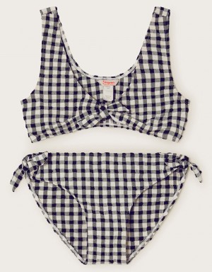 Black Kids' Monsoon Gingham Bikini Set Swimwear | EAK-3355