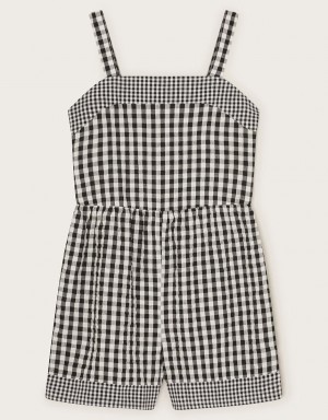 Black Kids' Monsoon Gingham Romper Swimwear | SNM-3705