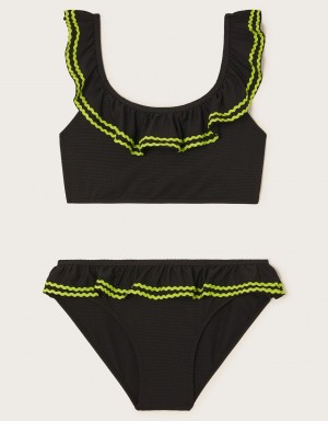 Black Kids' Monsoon Ricrac Textured Bikini Set Swimwear | QZW-1656