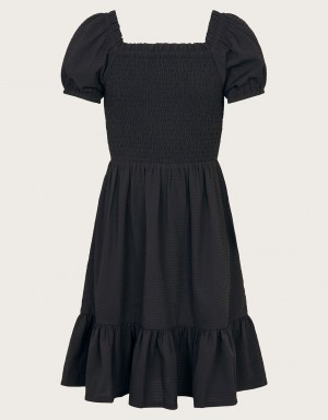 Black Kids' Monsoon Seersucker Dress | COF-7305