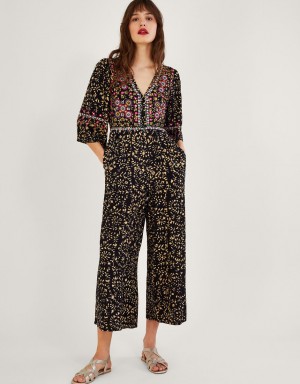 Black Women's Monsoon Batik Embroidered in LENZING™ ECOVERO™ Jumpsuit | BOV-6589