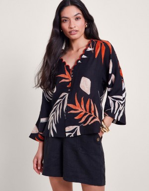 Black Women's Monsoon Carlotta Print Tops | RXL-8687