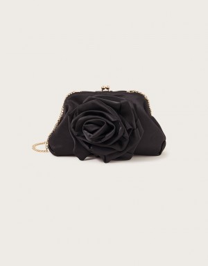 Black Women's Monsoon Corsage Satin Bags | PMO-8792