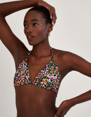 Black Women's Monsoon Ditsy Print Bikini with Recycled Polyester Tops | UVZ-1060