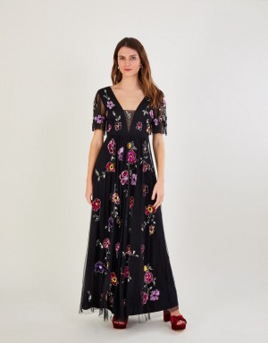 Black Women's Monsoon Faye Embellished Maxi Dress | GAV-6297