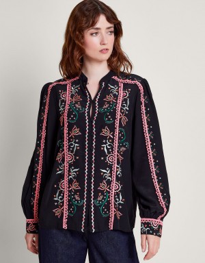 Black Women's Monsoon Fifi Embroidered Blouse | LSJ-4244