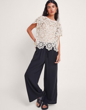 Black Women's Monsoon Lana Wide Leg Trousers Pants | DBX-1121