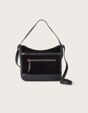 Black Women's Monsoon Leather Shoulder Bags | LPT-1474