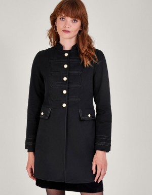 Black Women's Monsoon Longline Military Jacket | BUJ-8172