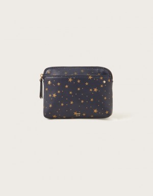 Black Women's Monsoon Star Print Large Leather Pouch Bags | PDB-3384