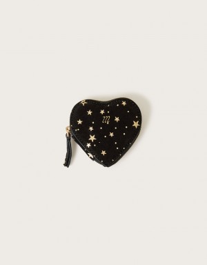 Black Women's Monsoon Suede Foil Print Heart Purse Bags | LVD-7844