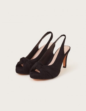 Black Women's Monsoon Suede Peep Toe Heels | WHK-2522