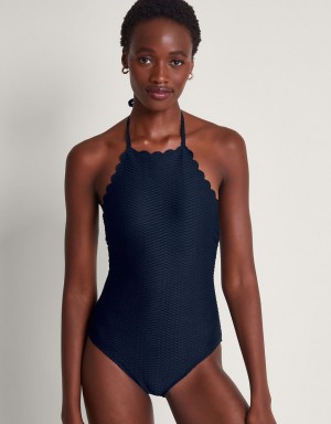 Black Women's Monsoon Una Scallop Swimsuit Swimwear | RWW-4318