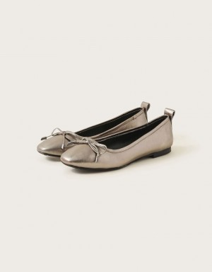 Blue Grey Women's Monsoon Metallic Leather Ballet Flats | WHF-1066