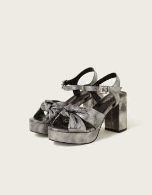 Blue Grey Women's Monsoon Metallic Twist Knot Platform Heels | DHB-8539