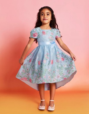 Blue Kids' Monsoon Border Embroidered Jacquard Dress | SEV-9931