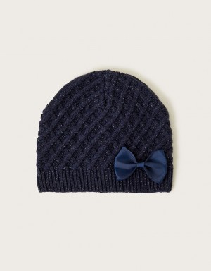 Blue Kids' Monsoon Bow Detail Beanie Hats | DJX-7105