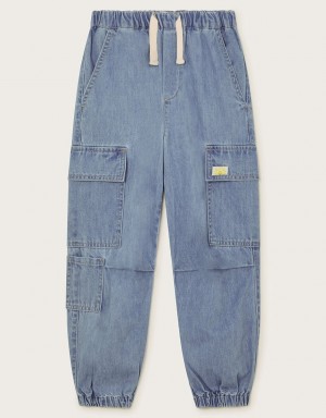 Blue Kids' Monsoon Denim Cargo Trousers Pants | FND-8634