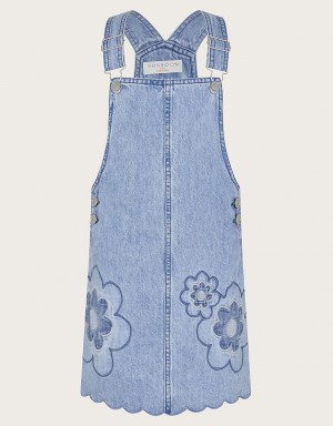 Blue Kids' Monsoon Denim Flower Pinafore Dress | WJF-9017