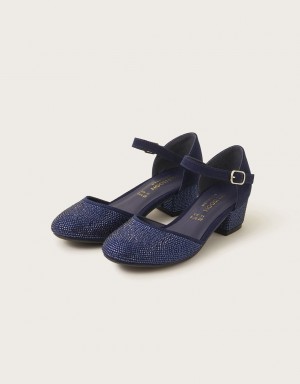 Blue Kids' Monsoon Diamante Two-Part Heels | YSD-0128