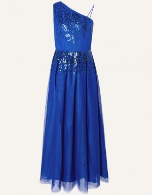 Blue Kids' Monsoon Elish One-Shoulder Sequin Prom Dress | CPP-3657