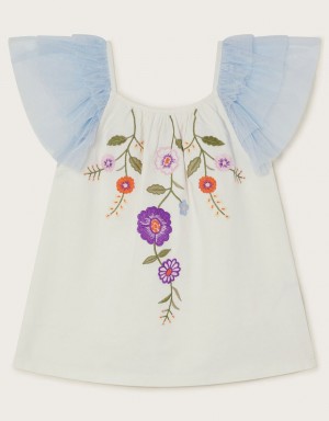 Blue Kids' Monsoon Embroidered Floral Tops | WZJ-6689