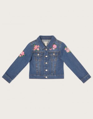 Blue Kids' Monsoon Flower Embroidered Denim Jacket | NRW-2156