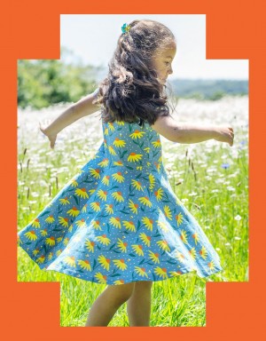 Blue Kids' Monsoon Frugi Floral Skater Dress | DMX-6051