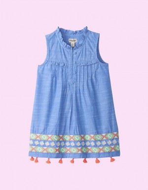 Blue Kids' Monsoon Hatley Embroidered Chambray Dress | DOS-3578