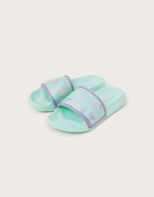 Blue Kids' Monsoon Hologram Unicorn Sliders Sandals | BEH-8677