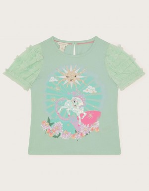 Blue Kids' Monsoon Horse Sunshine Ruffle Tops | LQE-0754