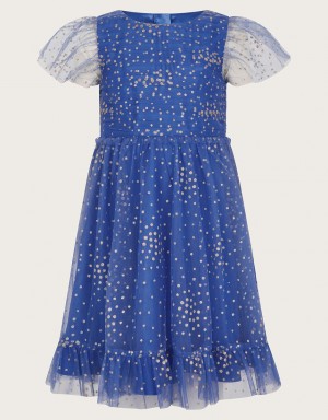 Blue Kids' Monsoon Lila Glitter Party Dress | AHG-6062