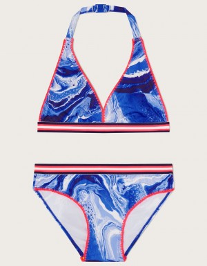 Blue Kids' Monsoon Marble Trim Triangle Bikini Swimwear | LQG-5229