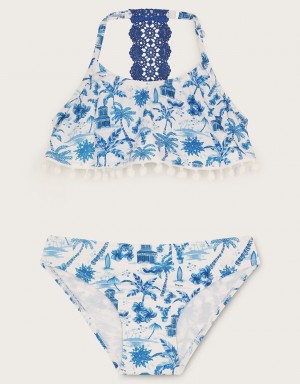 Blue Kids' Monsoon Resort Print Bikini Set Swimwear | IGV-1967