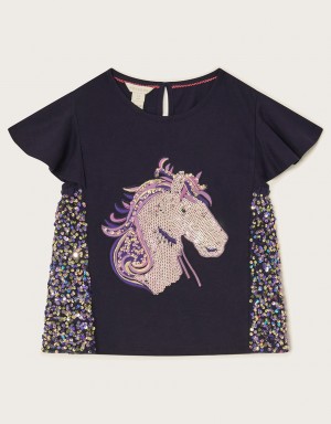 Blue Kids' Monsoon Sequin Horse Tops | TMW-2353