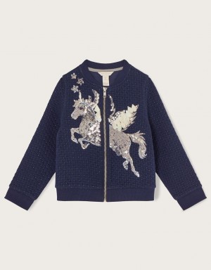 Blue Kids' Monsoon Sequin Unicorn Quilted Bomber Jacket | RXP-8123