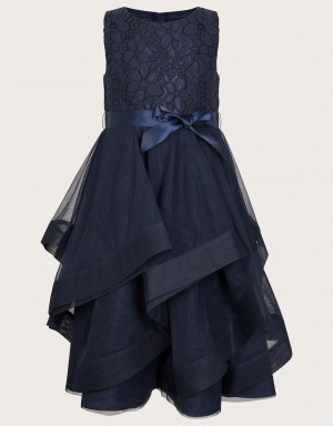 Blue Kids' Monsoon Seville Ruffle Dress | THG-9655