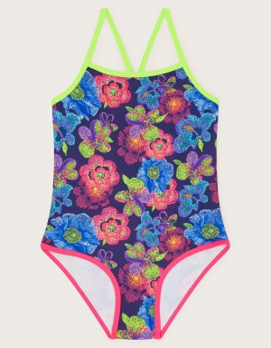 Blue Kids' Monsoon Sketch Floral Swimsuit Swimwear | ITV-4293