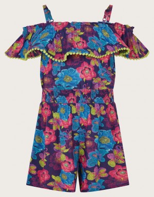 Blue Kids' Monsoon Sketchy Floral Romper Swimwear | OHK-4925