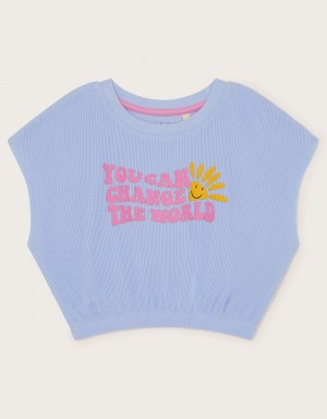 Blue Kids' Monsoon Sunshine Slogan Textured Tops | EQY-6051