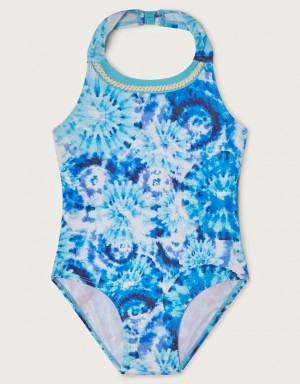 Blue Kids' Monsoon Tie Dye Crochet Swimsuit Swimwear | LSB-0674