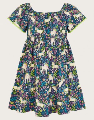 Blue Kids' Monsoon Unicorn Print Dress | BWK-7911