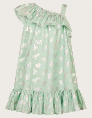 Blue Kids' Monsoon Unicorn Print Frill Dress | ZFF-8022