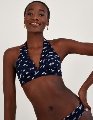 Blue Women's Monsoon Batik Print Scallop Bikini with Recycled Polyester Tops | DMR-7464