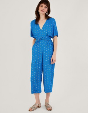 Blue Women's Monsoon Diamond Print in LENZING™ ECOVERO™ Jumpsuit | TNR-2553