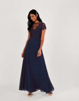 Blue Women's Monsoon Diana Lace Maxi Dress | AOP-1354