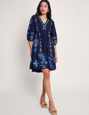 Blue Women's Monsoon Eden Embroidered Dress | ZRE-5629